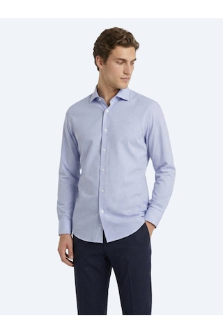 Kip Mavi Mikro Regular Fit Uzun Dokuma Casual %100 Pamuk Gömlek