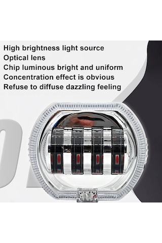 Motosiklet Elektrikli Araç Genel Modifikasyon Led Far 4 Boncuk Çift Lens Lambaları, Stil: Buz Mavisi Diyafram+kırmızı Şeytan Gözü