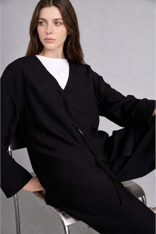 Defacto Regular Fıt V Yaka Krinkıl Kumaş Siyah Kimono H1869ax26smbk81 Siyah-bk81