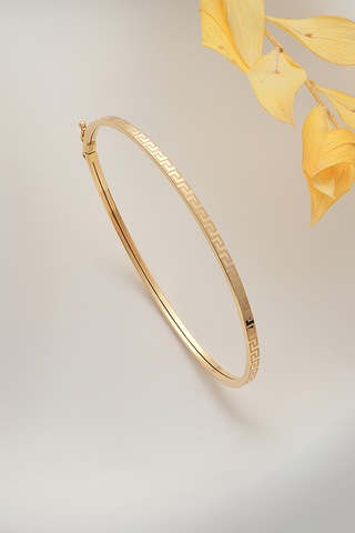 14 Ayar Altın Lazer Grek Desenli Kelepçe Bilezik - Mmblk-33034 Sarı Altın