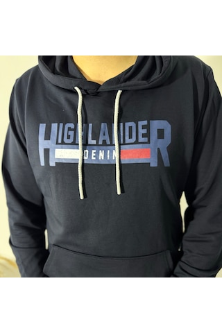 Say-Has Fashion Kapüşonlu Göğüs Baskılı Sweatshirt Lacivert