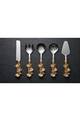Onon Retro 5 Parça Paslanmaz Çelik Servis  Takımı Gold