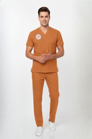 Unisex Turuncu Klinik Destek İşçi Kadrosu Scrubs Takım Sağlık Bakanlığı Yeni Yönetmeliğe Uygun Turuncu