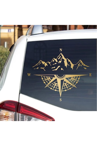 Pusula Ve Dağ Sticker - Araba Oto Motosiklet Karavan Cam Sticker - 00048 40x33 Cm
