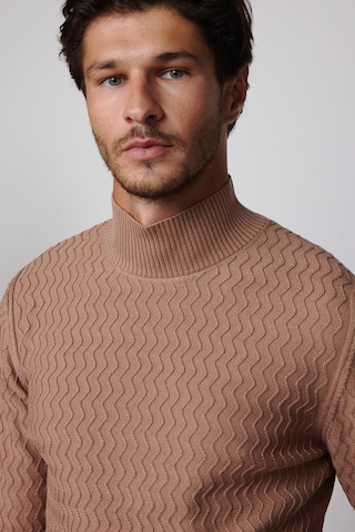 Tudors Slim Fit Dar Kesim Yarım Balıkçı Yaka Desenli Tüylenmeyen Bej Erkek Triko Kazak-29582-bej Bej