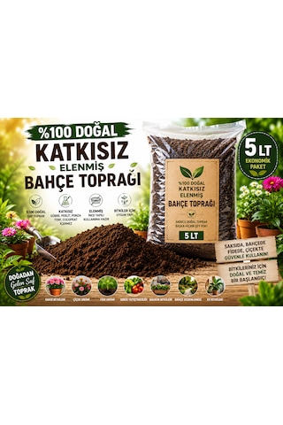 5 Lt %100 Doğal Katkısız Elenmiş Bahçe Toprağı Saksı Toprağı, Çiçek Toprağı, Bitki Toprağı, Fide Ve Sebze Toprağı