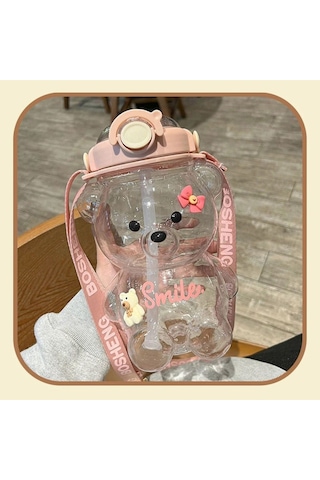 1200 Ml Smile Minnoş Desenli Ayıcık Model Su Matarası Yavrulu Su Şişesi Suluk Ve Matara Bpa Free Pem Diğer