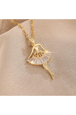 Tatlı Zarif Balerin Kız Zirkon Kolye Kadın Kolyeleri Altın