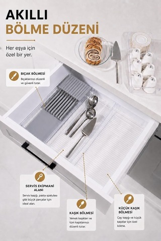 Çekmece İçi Bıçaklık Organizer Bölmeli Mutfak Düzenleyici Gri S-11029 Çok Renkli