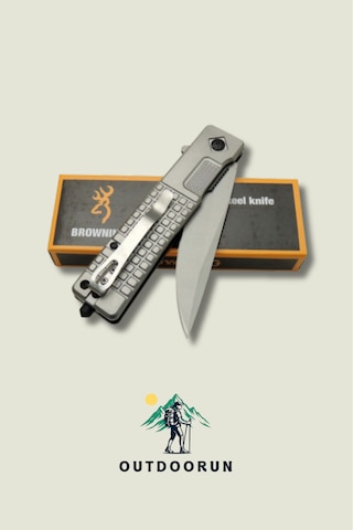 Browning Gümüş Kabartmalı Outdoor Kamp Çakı 23 Cm Açık Gri
