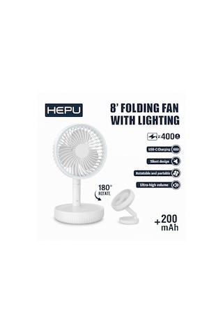 Hepu Hp-f888 Şarjlı Katlanabilir Masaüstü Fan 4000mah Led Işıklı