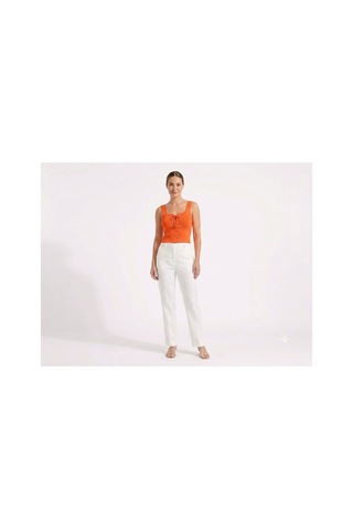 Onno Style Women Kolsuz Askılı Kare Yaka Bağcık Detaylı Triko Kadın Bluz Turuncu