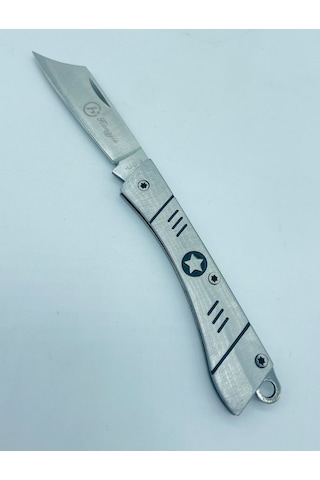 Tobaccotürk724 Metal Mini Kamp Bıçak Yıldız Desenli Kamp Çakı //13 CM-hjd13 Gümüş