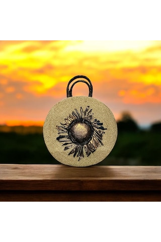 Hasır Çanta, Silindir Çanta, Tasarım Çanta, Koyu Kahve Desenli Silindir El Çantası Kahverengi