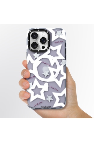 Apple Uyumlu iPhone 15 Pro Max Kılıf Magsafe Özellikli Airbagli Çift Katmanlı Youngkit Star&butterfly Serisi Mor