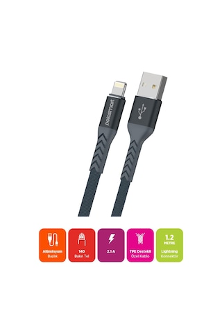 Polosmart Psm115 Lightning Şarj Ve Data Kablosu1.2 Metre Gri