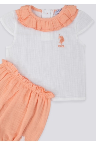U.S. Polo Assn. Light Texture Krem Somon Bebek Tshirt Takım Krem - Somon