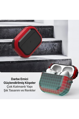 Airpods Pro 3 İle Uyumlu Armor Serisi Darbelere Karşı Ultra Güçlü Koruma Fiber Karbon Arka Tasarım Kılıf Kırm