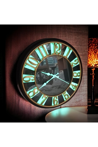 Siyah Gold Yeşil Fosforlu Salon Ofis Otel Duvar Saati 40 Cm Siyah