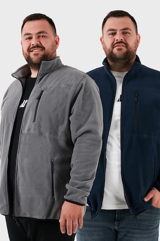 Buratti Regular Fit Dik Yaka Fermuarlı Büyük Beden 2'Li Paket Polar Erkek Hırka 5906028Bs2 Gri-Lacivert