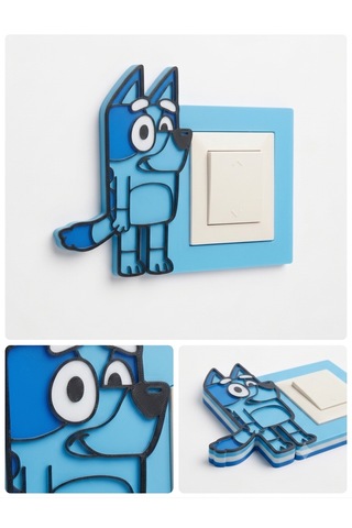 Bluey Anahtar & Priz Çerçevesi El Yapımı Işık Anahtarı Süsü Çocuk Odası Duvar Dekoru Dekoratif Hediye 001