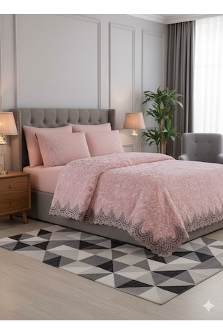 Çift Kişilik Güpürlü Battaniye Seti Adriana Pudra Pudra