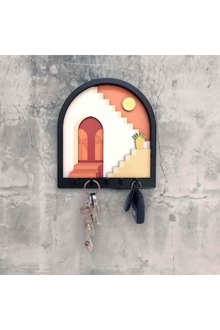 Cajuart Turuncu Soyut Merdiven Tasarım 3d Katmanlı Duvar Askısı Anahtarlık