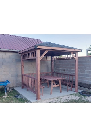 Ahşap Pergola Kamelya Çardak Maun Renk Bahçe