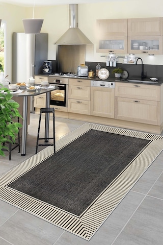 West Home Makinede Yıkanabilir Kaymaz Taban Leke Tutmaz Salon Halısı Mutfak Halısı Balkon Halısı Ve Yolluk Wh 592 Black