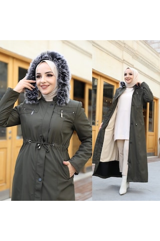 BATTAL BÜYÜK BEDEN KADIN TAMAMEN KÜRKLÜ PARDESÜ & MONT Haki