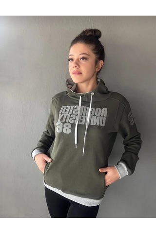 Kapüşonlu Haki Yeşil Unisex Sweat Haki