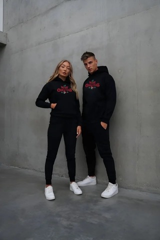 Zenna Tarz Yılbaşı Merry Christmas Baskılı Oversize Kapüşonlu Sweatshirt Hoodie - Siyah