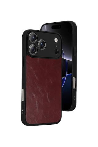 Apple Uyumlu iPhone 17 Pro Max Aras Deri Kapak - Bordo Evimdeyokyok
