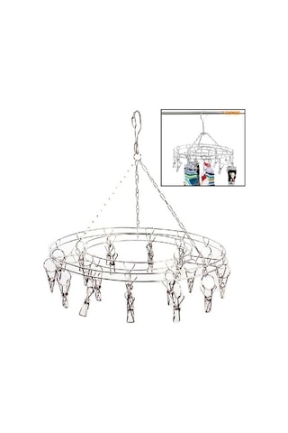 Sones Yuvarlak Paslanmaz Çelik Elbise Askısı 20 Klipsli Kırmızı