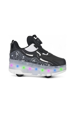 Siyah Işıklı Patenli Ortopedik Unisex Çocuk Spor Ayakkabı Nils Siyah