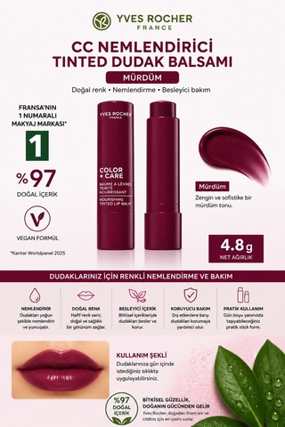 8 Saat Etkili Besleyici Doğal Renklendirici Vegan Dudak Balsamı Mürdüm - 4.8 G