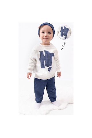 Hi Baskılı Bereli Armalı Oversize Erkek Bebek Takım Lacivert
