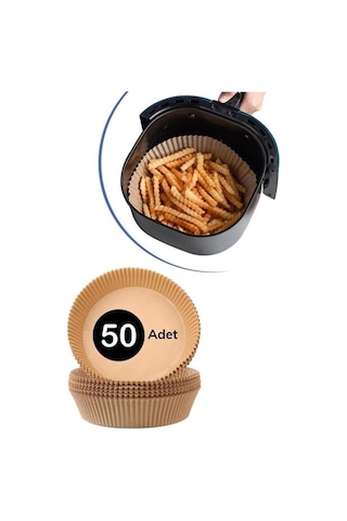 50 Adet Air Fryer Pişirme Kağıdı Tek Kullanımlık Hava Fritöz Yağ Geçirmez Yapışmaz Tabak Model Kahverengi