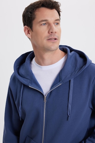 Tudors Unisex Relax Fit Rahat Kesim Pamuklu İçi Polarlı Çift Cepli Tam Fermuarlı İndigo Kapüşonlu Sweatshirt-41647 İndigo