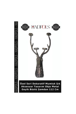 Özel Seri Dekoratif Mumluk Şık Aksesuar Tasarım Obje Metal Geyik Büstü Şamdan 112 Cm