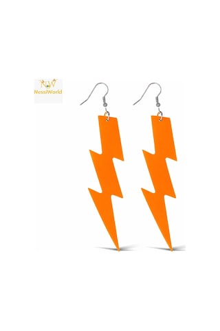 80 Ler 90& 39 Lar Retro Neon Turuncu Şimşek Küpe 10 Cm