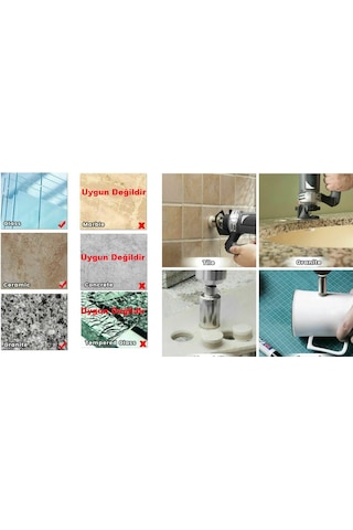 Cam Fayans Delme Mermer Granit Yuvarlak Delik Panç Elmas Uçlu