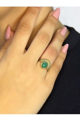 Doğal Taş Yeşil Akik Doğal Taşlı Antik Model Kadın Ayarlanabillir Yüzük Euy82ya Yeşil