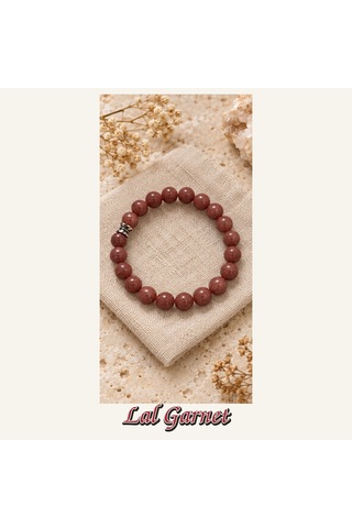 Lal Garnet Taşı Bileklik 8 Mm, Unisex, Elastik Çok Renkli