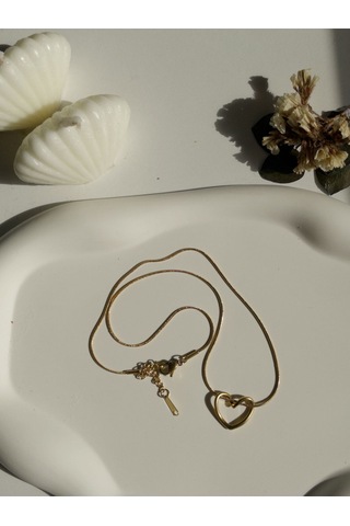 Çelik Kalp Figürlü Basic Kadın Kolye Altın Love Harmony - Gold Sevgililer Günü Hediyesi Altın