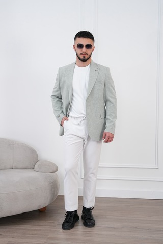 Dupont Classics Dupont Slim Fit Sivri Yaka 6 Drop Çift Yırtmaç Keten Blazer Ceket - Nefes Alabilen Hafif Erkek Ceket Yeşil
