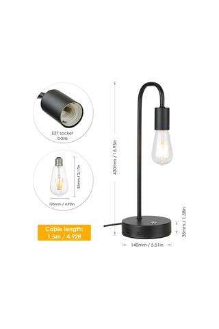 Tomshine Endüstriyel İki Usb Şarj Portlu Masa Lambası Diğer