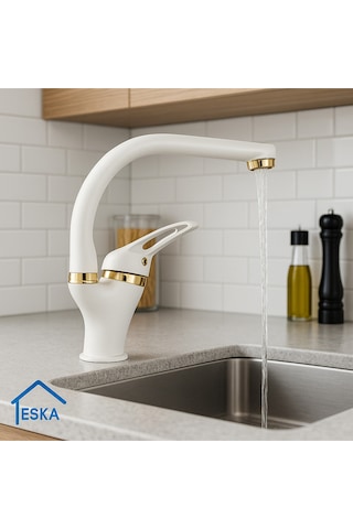 Eshome Beyaz Gold Banyo Lavabo Bataryası Musluğu Çeşmesi Diğer
