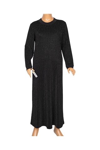 Hesna Kadın Berke Büyük Beden Sim Detaylı Boydan Siyah Elbise Siyah