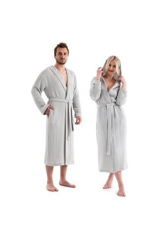 Unisex Kapşonlu 4 Kat Müslin Bornoz - Gri